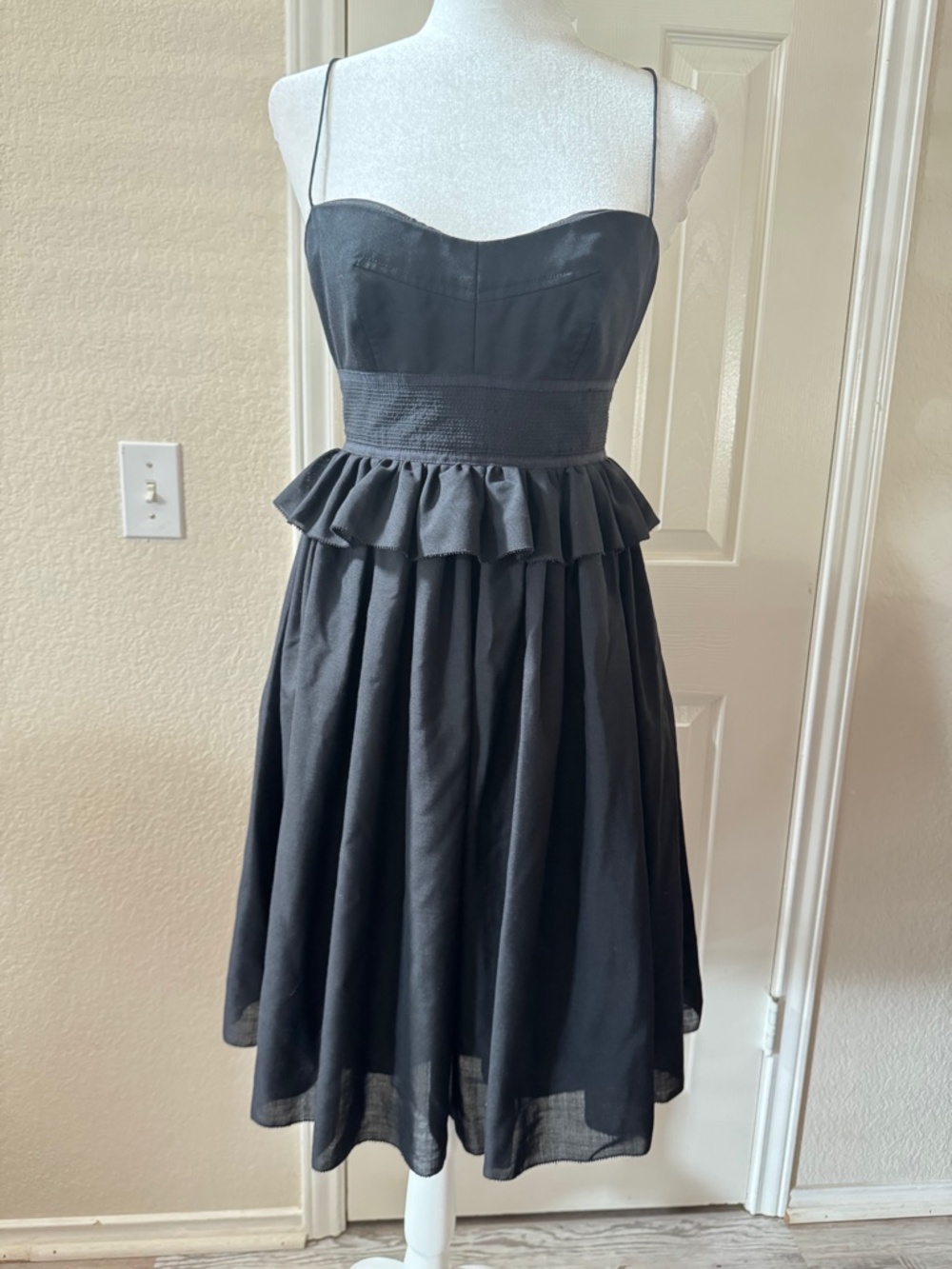 J.Crew Black Strapless wool blend Midi Ruffle Peplum Dress – Size 2 Holiday